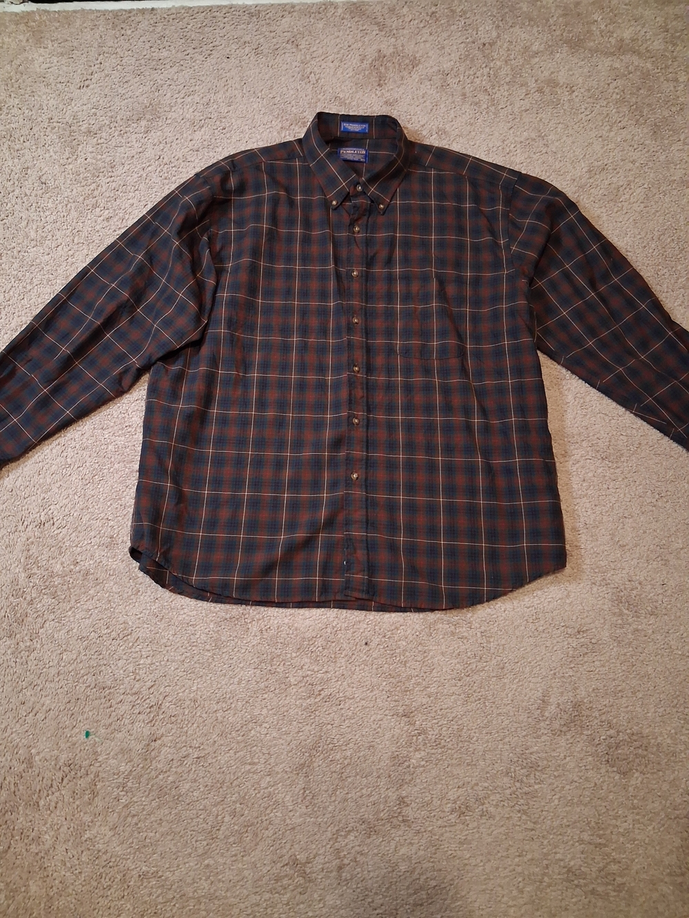Pendleton Dark Green and Brown Plaid Button-Down Shirt